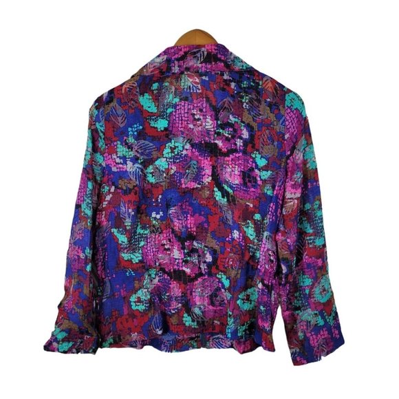 Ruby Rd Size 6 Mesh Jacket Tropical Zip Up Leaf Print Blue Pink Lightweight - Picture 7 of 8